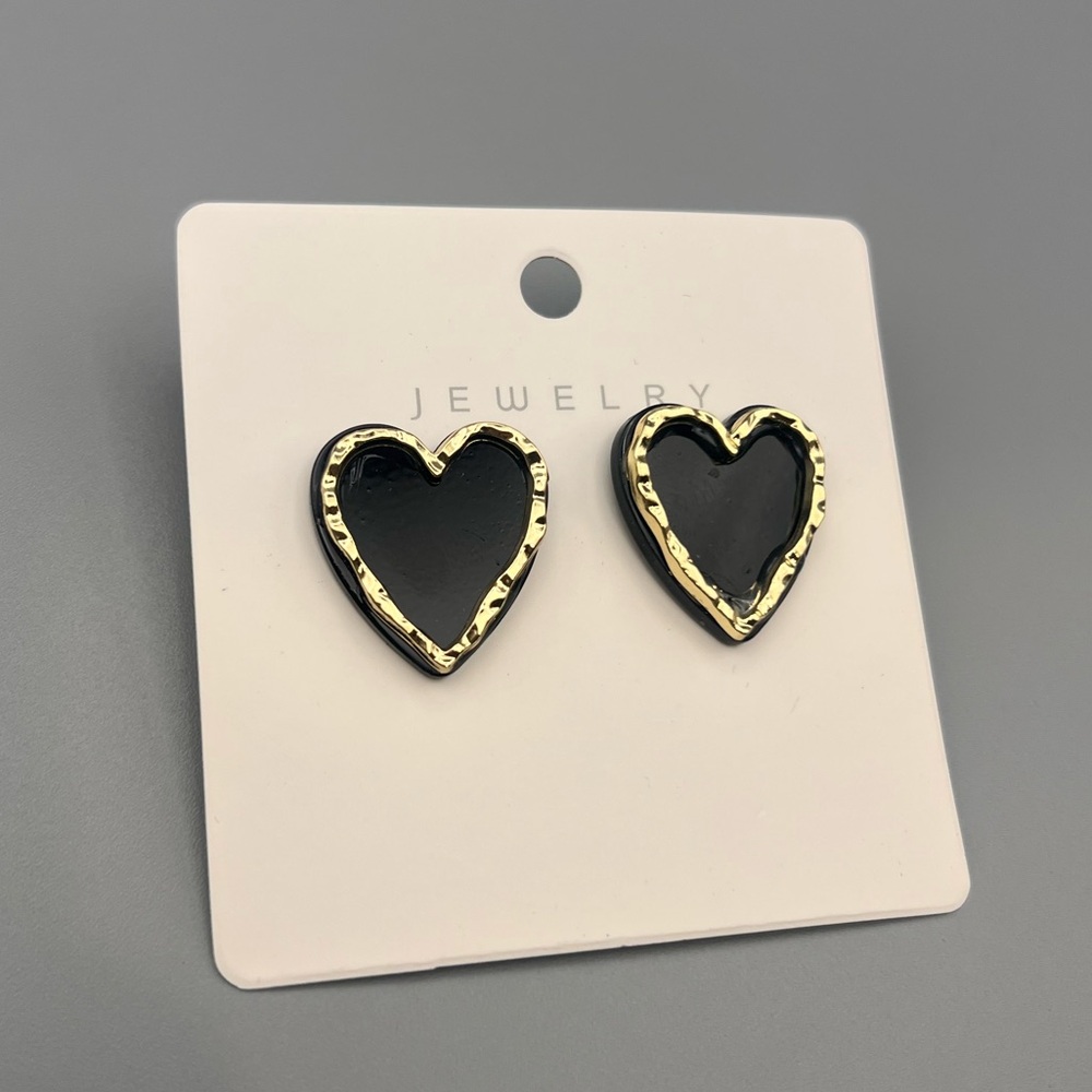 5/$25 Heart-Shaped Black and Gold Earrings